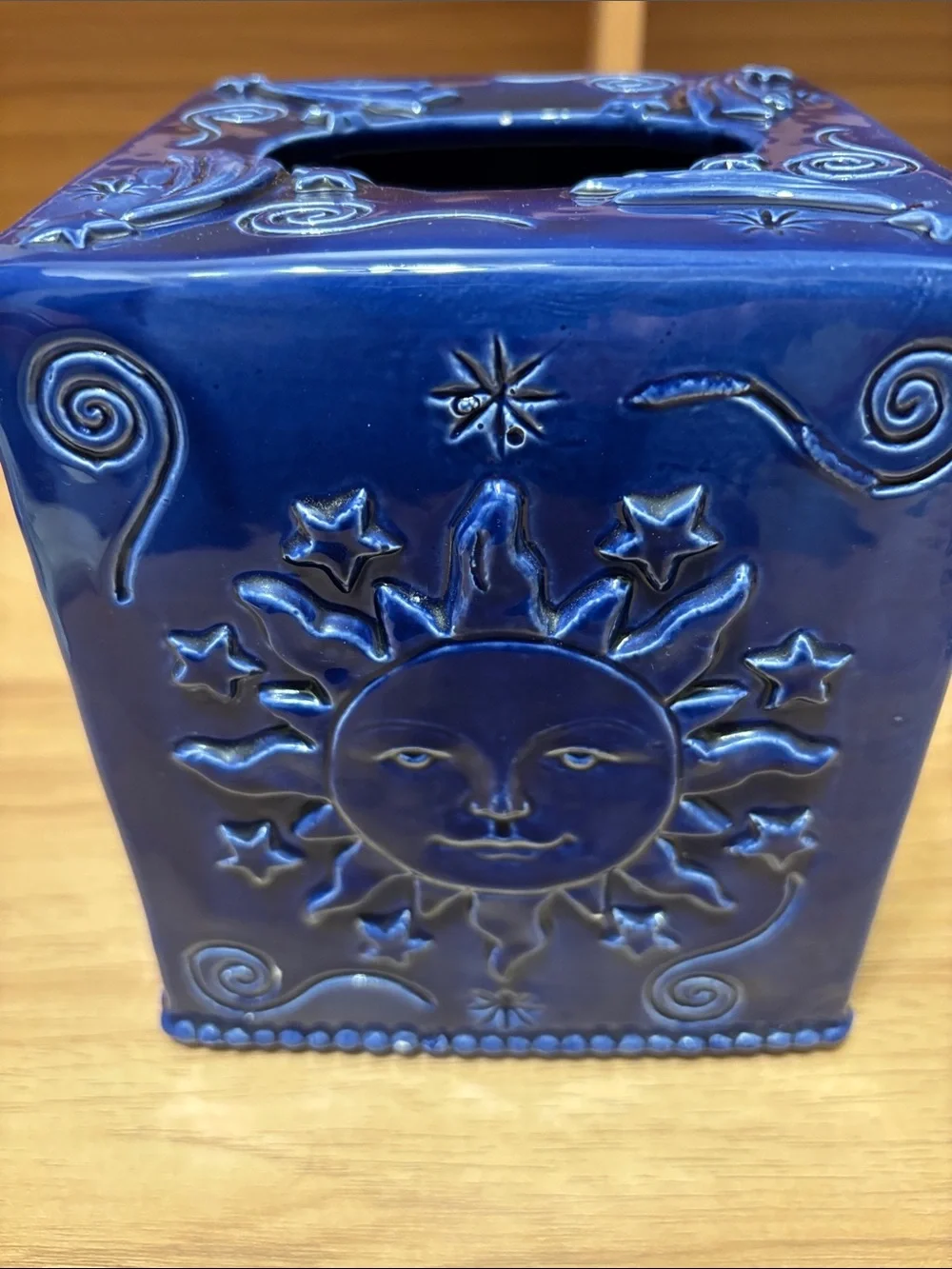 Decorative Blue Ceramic Sun & Moon Tissue Box Cover - celestial astrology 90’s - Picture 4 of 9